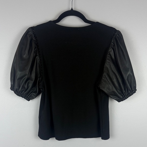 Laundry by Shelli Segal Designer Vegan Leather Puff Short Sleeve Blouse Size L - Picture 8 of 8